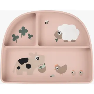 Done by Deer Kindergeschirr + Kinderbesteck Stick&Stay Menüteller Tiny Farm Pink/Rosa