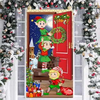Weihnachtsdeko Tür Abdeckung, 185 x 90 cm Weihnachts Lustige Elfen Tür Hängen Ba