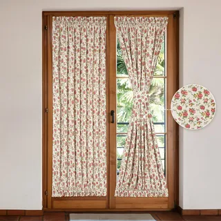 Moslovstar Lavendeltürvorhänge aus Leinen, 2er-Set, eleganter Landhausstil, rote Rose, Vordertürvorhang, Doppelstangen-Taschen-Raffhalter enthalten, 138 x 183 cm