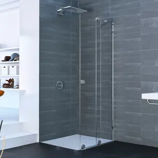 Hüppe Xtensa Pure Eck-Duschkabine mit Gleittür rechts 140 x 220 cm silber transparent XT1407069321