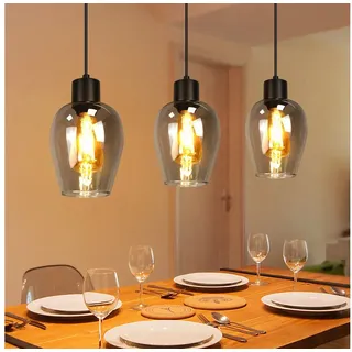 ZMH Pendelleuchte Esstisch 1/3/4-flammig, Hängeleuchte E27 aus Rauchglas und Metall, ohne Leuchtmittel, Vintage kreative Esstisch Küchenlampe für Wohnzimmer Schlafzimmer Rechteck
