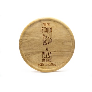 SNEG-DE Pizzateller 32cm aus Holz (Gummibaumholz) - Pizza Motiv - You've stolen a Pizza my heart | Gravur | Geschenk | Pizzateller