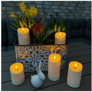 Online-Fuchs LED-Kerze Kerzen Set in Creme, Beige mit realistischer Flamme & Fernbedienung (Für außen, outdoor geeignet -, 3er oder 5er Set), 3 verschiedene Höhen, bis 15 cm groß beige