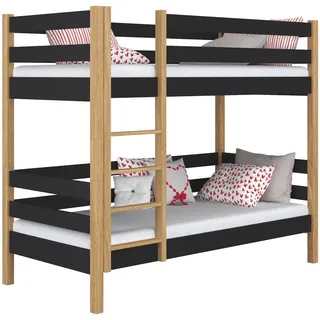 N-Wood Etagenbett, Eiche Artisan, Schwarz, Holz, Echtholz,Eiche, Kiefer, 120x190 cm, FSC 100%, EN 71, Handmade in Europe, Handmade Quality, Hergestellt in Europa, Real Wood, Kinder- & Jugendzimmer, Kindermöbel, Kinderbetten, Etagenbetten