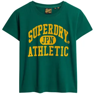 Superdry Damen Tailliertes, beflocktes Varsity T-Shirt Dunkles Waldgrün 38 - 38