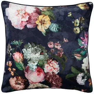 ESSENZA Dekokissen Fleur Nightblue, 50x50 cm - 100% Polyester Samt - Blumen Pfingstrosen Tulpen