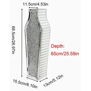 Luxus Crush-Diamant Vase - Spiegel Bodenvase aus Glas - Modernes Design - 68 cm hoch - 16x11 cm - 60% MDF 40% Glas - Silber 719
