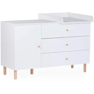 Childhome Wickelkommode Wonder White 2023, Weiß, Holz, Buche, 2 Fächer, 3 Schublade(n) Schubladen, 137x93x75 cm, EN 71, Babymöbel, Wickelkommoden & Zubehör, Wickelkommoden