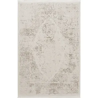 Sehrazat Teppich Diamond 7810, auch als Läufer, rechteckig, Höhe: 8 mm, Kurzflor, Vintage, Viskose, leichter Glanz, mit Fransen, Wohnzimmer beige 80 cm x 150 cm x 8 mm