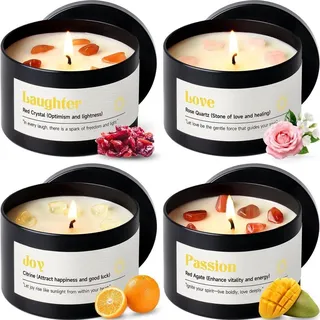Duftkerzen Geschenkset für Frauen, 4er Set, 26 oz, bis 200 Std. Brenndauer, mit Kristallen
