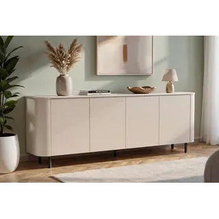 OTTO home Sideboard Lido, Breite 230 cm mit 4 Türen, Formgebogenes MDF, Stirnseiten mit Rundung, Push-to-open, Metallfüße beige
