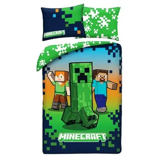 Halantex Minecraft Bettwäsche-Set Wendbar Grün 140 x 200 cm + 70 x 90 cm
