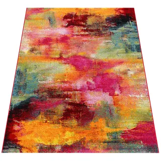 Paco Home Teppich Modern Design, Teppich, Leinwand Optik Multicolour Grün Blau Rot Gelb 80x150 Cm