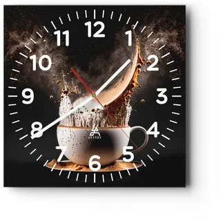 Modern Wanduhr Kaffee Milch Tasse 40x40cm Quadrat Groß Wand Uhr Glas Analog Zimmeruhren Küche Büro Wohnzimmer Glasuhr Wall Clock Dekoration Design Wanddekoration Küchenuhr C4AC40x40-5718