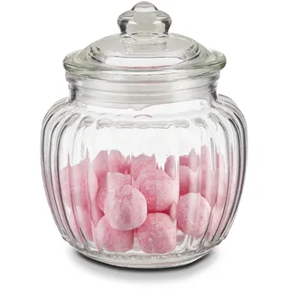 KHG Bonbonglas 15 cm Höhe, Kapazität 0,5 Liter, mit Deckel, Candy Bar Glas luftdicht, Vorratsglas Süßigkeiten, Bonbons & Cookies, Küchenglas geriffelt mit Knopfgriff