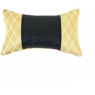 KFZ Auto Kopfstütze Sitzkissen Nackenstütze Textil & Leder 8x30 cm (Beige Schwarz)