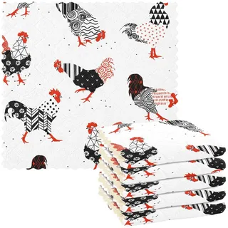 CaTaKu Lustige Geschirrtücher mit Huhn-Motiv, Mikrofaser-Reinigungstücher, wiederverwendbare Geschirrtücher zum Geschirrwaschen, Waschlappen zum Trocknen in der Küche, 6 Stück