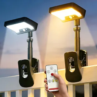 Solarlampe Außen mit Bewegungsmelder,Clip Solarleuchte 92LED 600lm IP65, 3 Modi & 3 Farbtemperaturen,Typ-C Aufladbar, Zaun- & Dachrinnenbeleuchtung für Garten Terrasse Camping, 2 Stück