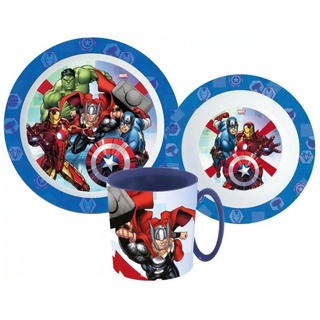 MARVEL Kindergeschirr-Set Marvel Avengers Kinder Geschirr-Set 3 teilig (3-tlg), 1 Personen, Kuststoff, Becher Teller Schüssel - Thor Hulk Iron Man bunt