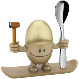 WMF McEgg Eierbecher mit Löffel, lustiger Eierbecher Kinder, Kunststoff, Cromargan Edelstahl poliert, spülmaschinengeeignet, gold