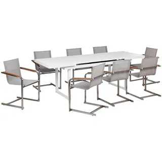 Beliani Gartenmöbel-Set, weiß/beige Aluminium, Edelstahl, Ausziehbarer Esstisch, 8 Sitzer, Outdoor-Möbel, modern - Gr.: onesize