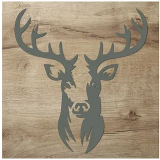 Namofactur Wanddekoobjekt XXL Hirsch Kopf Motiv, Holz Deko (2-teilig), Wandtattoo Hirschkopf aus Holz in verschieden Farben erhältlich grau