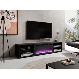 MIRJAN24 TV-Schrank Polo 180 (mit Elektrische Kamin) Realistische LED-Flamme, Gehärtetes Glas, 180x33x39 cm schwarz