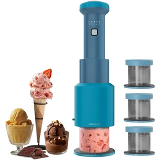 Cecotec Eismaschine Gelatec EasyMove, 5 Programme für Eis, Sorbet, Mix-ins, Slush und Shake, vertikales Rührsystem, Eis in 5 Min, 3x 260 ml Becher, Klinge abnehmbar, spülmaschinenfest, mit Deckeln