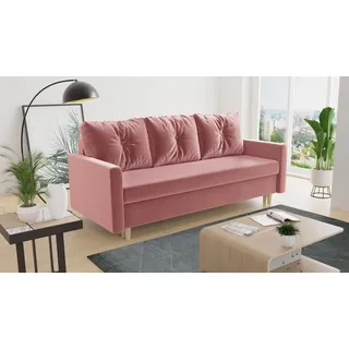 Sofnet Schlafsofa Rico, mit Schlaffunktion und Bettkasten, Bettsofa mit Holzfüße und Bonell-Ferderkern rosa