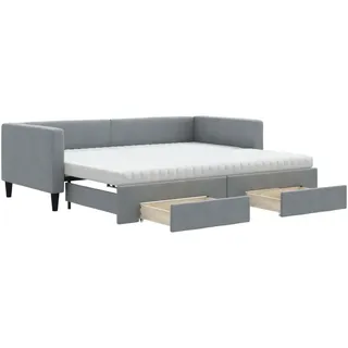 vidaXL Tagesbett Ausziehbar mit Schubladen Hellgrau 90x200 cm Stoff
