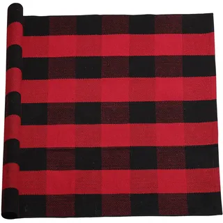 sourcing map Teppich Wohnzimmer Schlafzimmer Kinderzimmer Plaid aus Baumwolle für In- & Outdoor, gewebte, waschbare Buffalo-Teppich mit Karierten Matten Rot-Schwarz 90x150cm