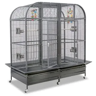 Montana Cages Palace II Platinum – XXL Sittich- & Papageienvoliere mit Trennwand, Hammerschlag-Optik, ca. 184 × 101 × 179 cm