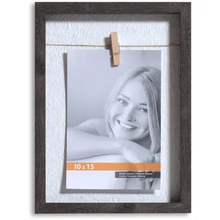 VictoR Bilderrahmen Collage Clip Rahmen braun für 1 Bild in 10x15 cm | Rahmen aus Holz mit extra Klammern zum anheften von Fotos