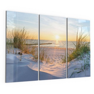 DEQORI Glasbild 'Abendsonne an der Ostsee', 'Abendsonne an der Ostsee', Glas Wandbild Bild schwebend modern beige|blau|gelb