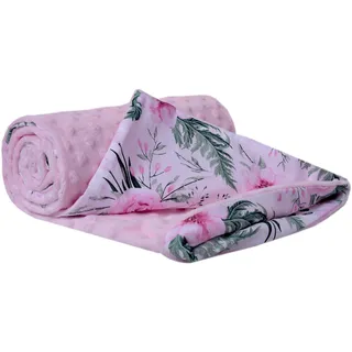 Medi Partners Krabbeldecke 100% Baumwolle 75x100cm doppelseitig multifunktional Minky Kuscheldecke für Kinderwagen weich flauschig (Hellrosa Blument mit Hellrosa Minky)