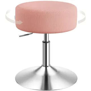 WOLTU Schminktisch Hocker, Schminkstuhl, Barhocker Rund, Höhenverstellbar, 360° Drehbar mit Verdickter Polsterung, Cord Bequemstuhl für Schminktisch, Schlafzimmer, Esszimmer, Hellrosa