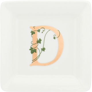 La Porzellan, Weiß, quadratische Untertasse, Buchstabe D, Möbel für Haus, Küche – Geschenkidee – Porzellan – 10 x 10 x 1,5 cm