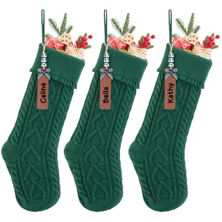 Relosy Weihnachtsstrümpfe, Kamin, Weihnachtsbaumschmuck, Ornamente für Urlaub, Familie, Freunde, Grün, 3 Stück