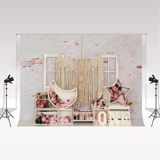 Kate Hintergrund Fotografie Rosa Blumen Dekoration Baby 1. Geburtstagsfeier 3x2m Süßes kleines Mädchen Prinzessin Geburtstagsfeier Requisiten 1. Jahrestag Fotostudio Hintergrund Hochzeit Fotoautomat