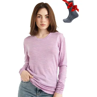 100% Merino Shirt Damen Langarm - Merino Unterwäsche Damen + Wollsocken | Atmungsaktive, Geruchshemmend Merino Langarmshirt, Kratzfrei, Schnelltrocknende Sportunterhemden, Sport & Outdoor, Wandern - S