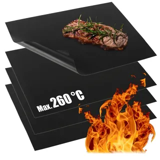 com-four® 4x BBQ Grillmatte, hitzebeständige Backmatte | Antihaft-Grillfolie - Grill- und Backunterlage - wiederverwendbar - zuschneidbar - spülmaschinengeeignet