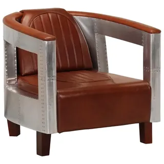 vidaXL Sessel Fernsehsessel Relaxsessel Loungesessel Clubsessel Cocktailsessel Ledersessel Armlehen Stuhl Sofa Couch Wohnzimmer Braun Echtleder Alu