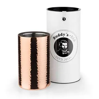 Buddy ́s Bar - Weinkühler/Sektkühler, Flaschenkühler aus Edelstahl, 12 x 19 cm, doppelwandig, Innendurchmesser 10 cm, Weinkühler geeignet für 0,7 L - 1,5 L Flaschen, Kupfer gehämmert