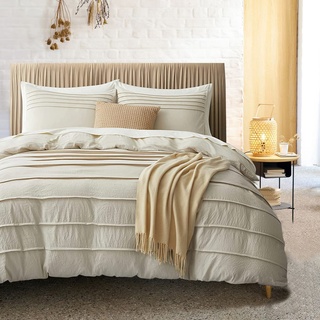 Sedefen Beige Bettwäsche 155x220 cm Baumwolle Getuftet Boho Stil Exquisite Uni Unifarben Bettwäsche Mädchen Elegant Bettbezug und Kissenbezug 80x80cm mit Reißverschluss
