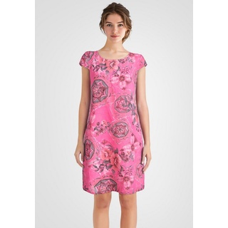 PEKIVESSA Sommerkleid Leinenkleid knielang kurzarm (A-Linie, 1-tlg) mit floralem Muster rosa 40
