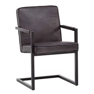 Freischwinger Stuhl aus Echtleder und Metall Armlehnen (2er Set)