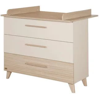 roba® Wickelkommode Sidney aus Holz inkl. abnehmbarem Wickelaufsatz - Beige, Wickeltisch mit 3 Schubladen inkl. Füßen und Griffen aus Massivholz beige