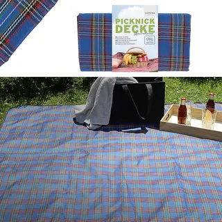 Cepewa Picknickdecke Beschichtung wasserabweisend | 150x130 blau Polyester Polyethylen | Decke mit Karomuster rechteckig Outdoordecke (1 x Picknickdecke blau)