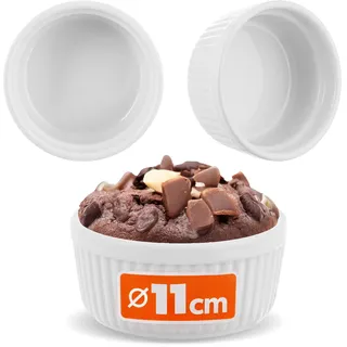 KADAX Souffle Förmchen ⌀ 11 cm, Creme Brulee Schälchen, Souffleformen aus Porzellan, ofenfeste Auflaufförmchen, mini Dessertschalen (Weiß)