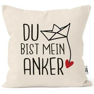 MoonWorks Dekokissen Kissen-Bezug Spruch Liebe du bist mein Anker Origami Papierschiffchen beige
